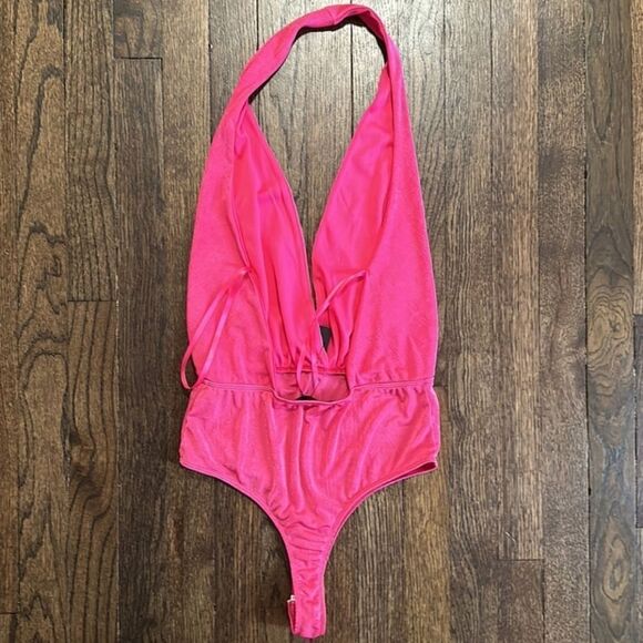 Saints 21 hot pink plunging v-neck backless bodysuit size small - Picture 3 of 9